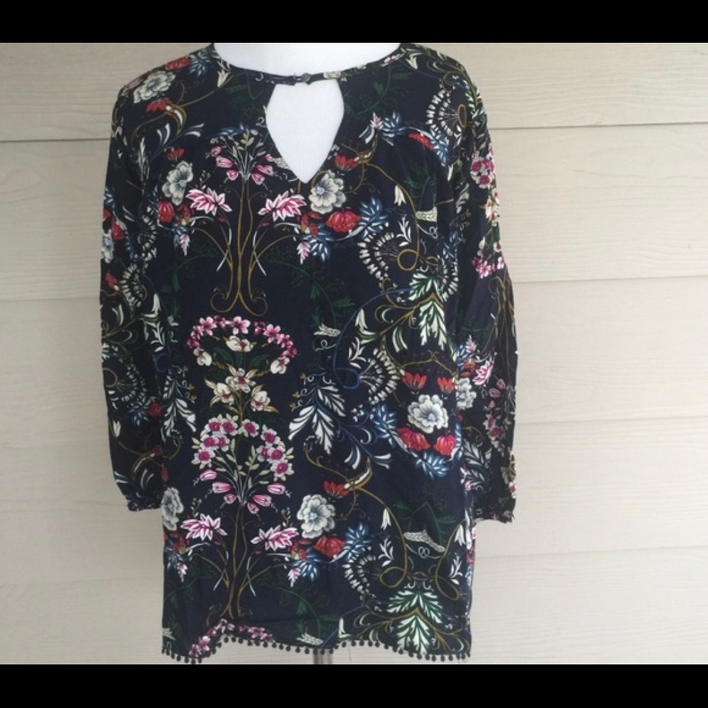 Navy Floral Blouse